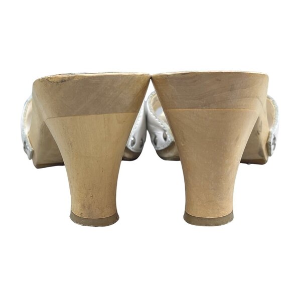 Apostrophe Women’s White Leather Buckle Strap Mina Wooden Heeled Sandals Sz 7M - Picture 5 of 8